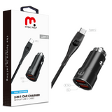 MB - 2-in-1 Dual USB-A Car Charger w/ 6ft Type-C Cable - Black