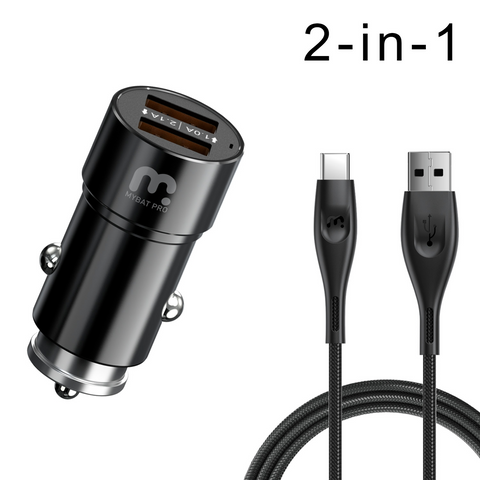 MB - 2-in-1 Dual USB-A Car Charger w/ 6ft Type-C Cable - Black