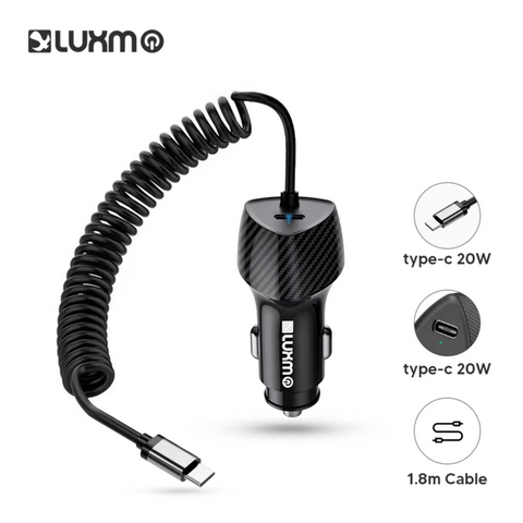 LM - 40W Car Charger (USB-C Port & Built-In Type-C Cable) - Black