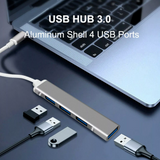 4 Port 3.0 USB Hub (USB-C Connector) - Silver