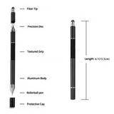 MB - 3 in 1 Stylus Pen w/ Disc Tip / Fiber Tip & Ballpoint Pen - Black