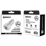 Ampker 12W/2.4A Dual USB Port Car Charger - White