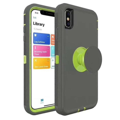 iPhone X/Xs - Rugged Case w/ Pop-up - Grey/Green