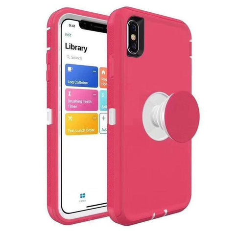 iPhone X/Xs - Rugged Case w/ Pop-up - Pink/White